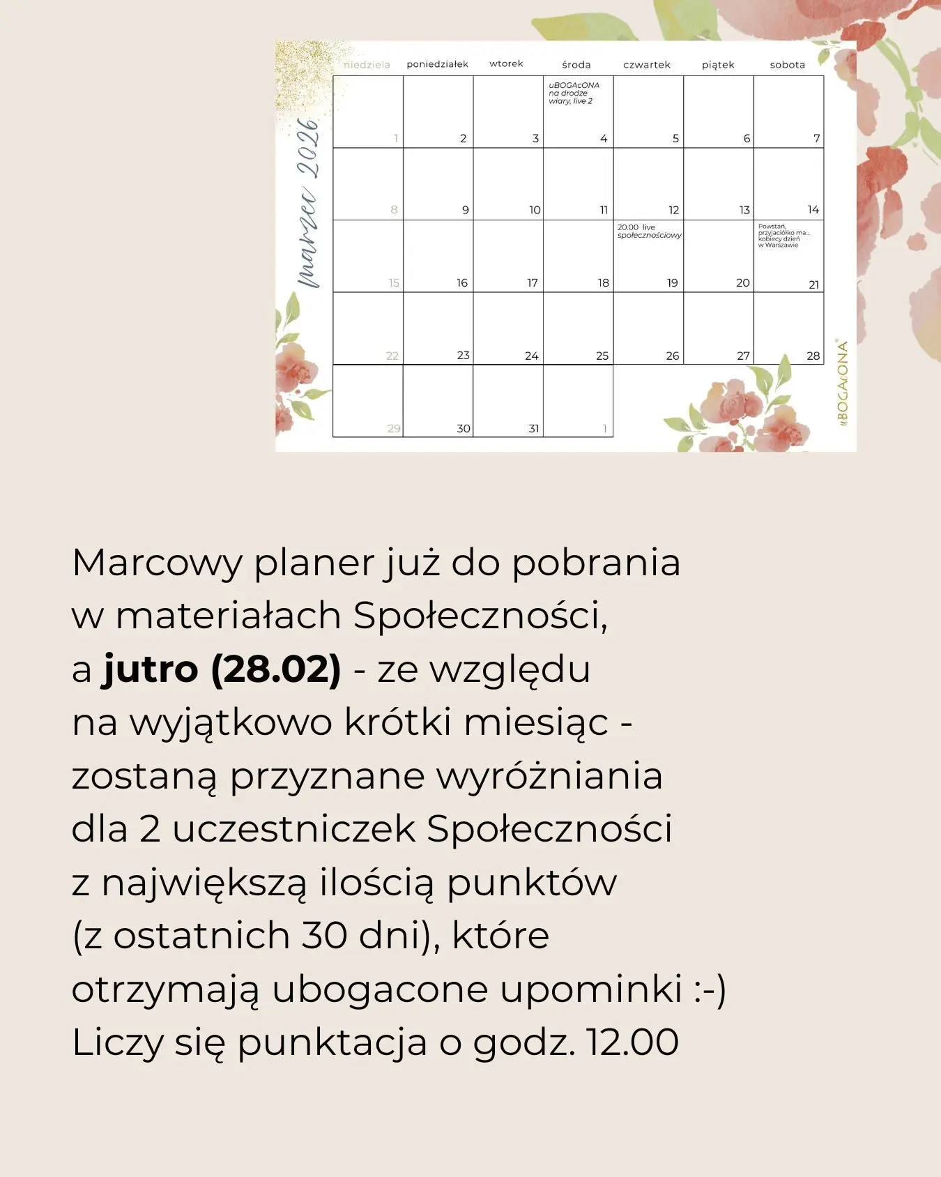 Planer i wyróżnienia miesiąca